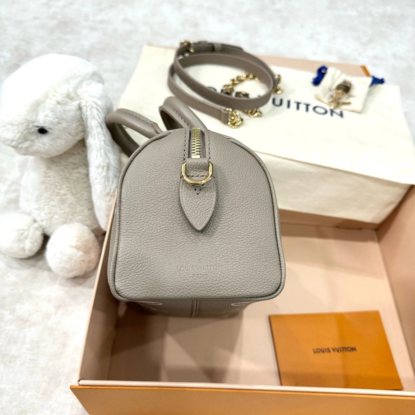 Louis Vuitton Speedy 20 Canvas Gray Handbag Top Handle Excellent