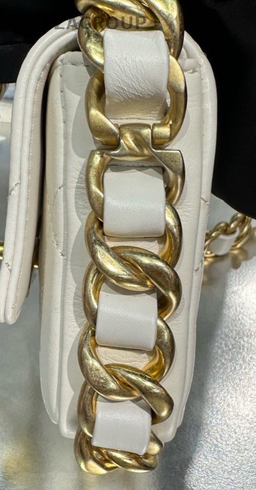 Chanel Classic Flap Lambskin Mini Chain Shoulder Bag Crossbody White Gold Women