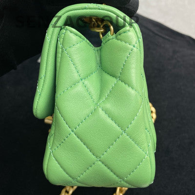 Chanel Classic Flap Square Mini Bag Green Aged Gold Chain Shoulder Crossbody