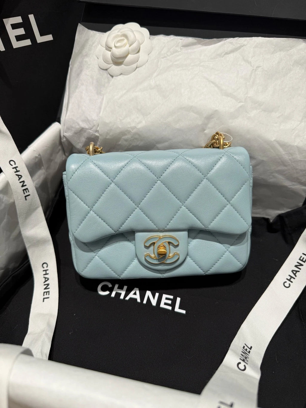 New CHANEL Lamskin Enamel Buckle CF Mini Crossbody Bag For Women