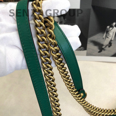 Gucci GG Marmont Green Gold Leather Chain Shoulder Crossbody Bag