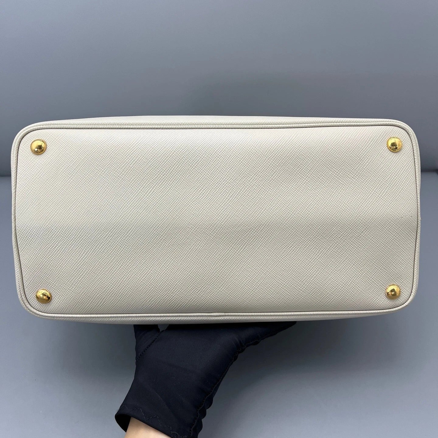 Prada Double Tote Top Handle Bag White Gold Hardware Women Classic