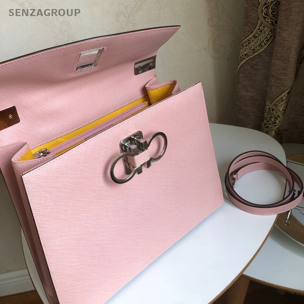Salvatore Ferragamo Kelly Cross-Grain Leather Top Handle Shoulder Crossbody Bag