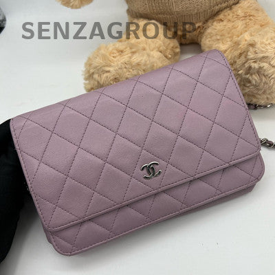Chanel WOC Quilted Chain Shoulder Crossbody Bag Purple Silver Hardware