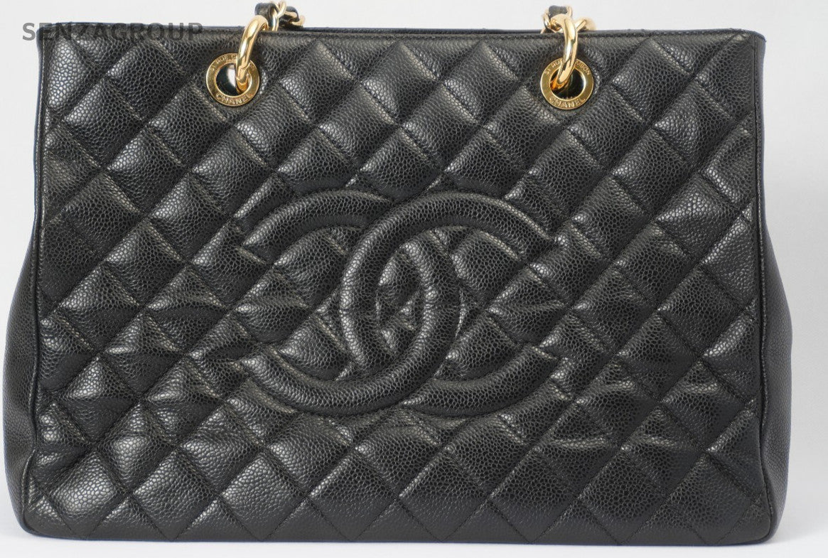 CHANEL Classic Matelasse GST Chain Tote Shoulder Bag Black Gold