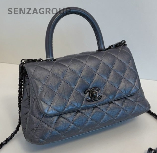 Chanel Coco Handle PM Top Handle Bag Chain Crossbody Gray Black Women