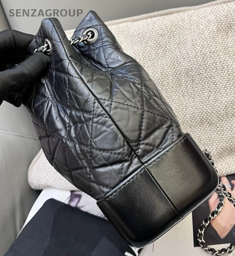 Chanel Gabrielle Diamond Chain Backpack Black Gold Silver Used Women Classic