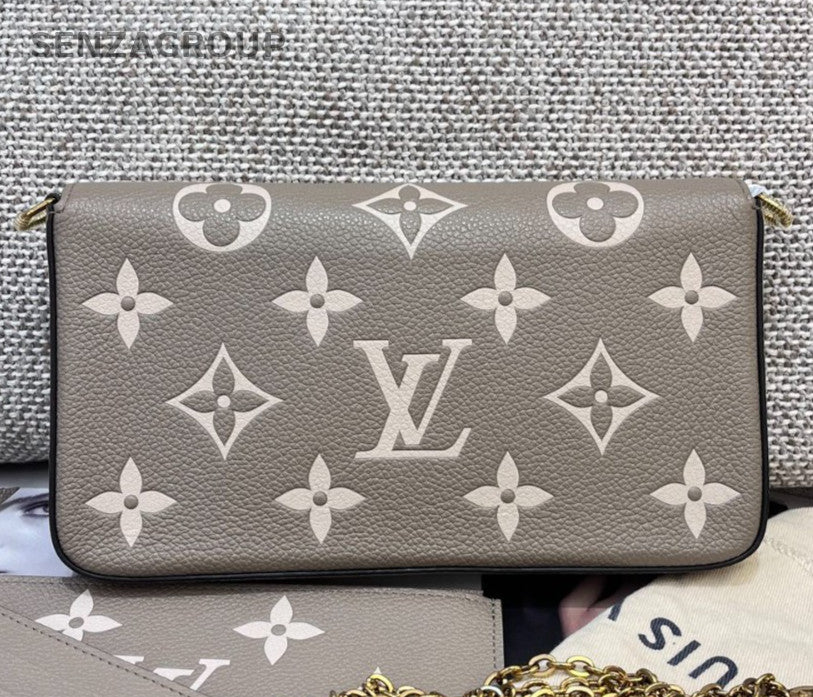 Louis Vuitton Monogram Chain Crossbody Gray Gold Women Classic