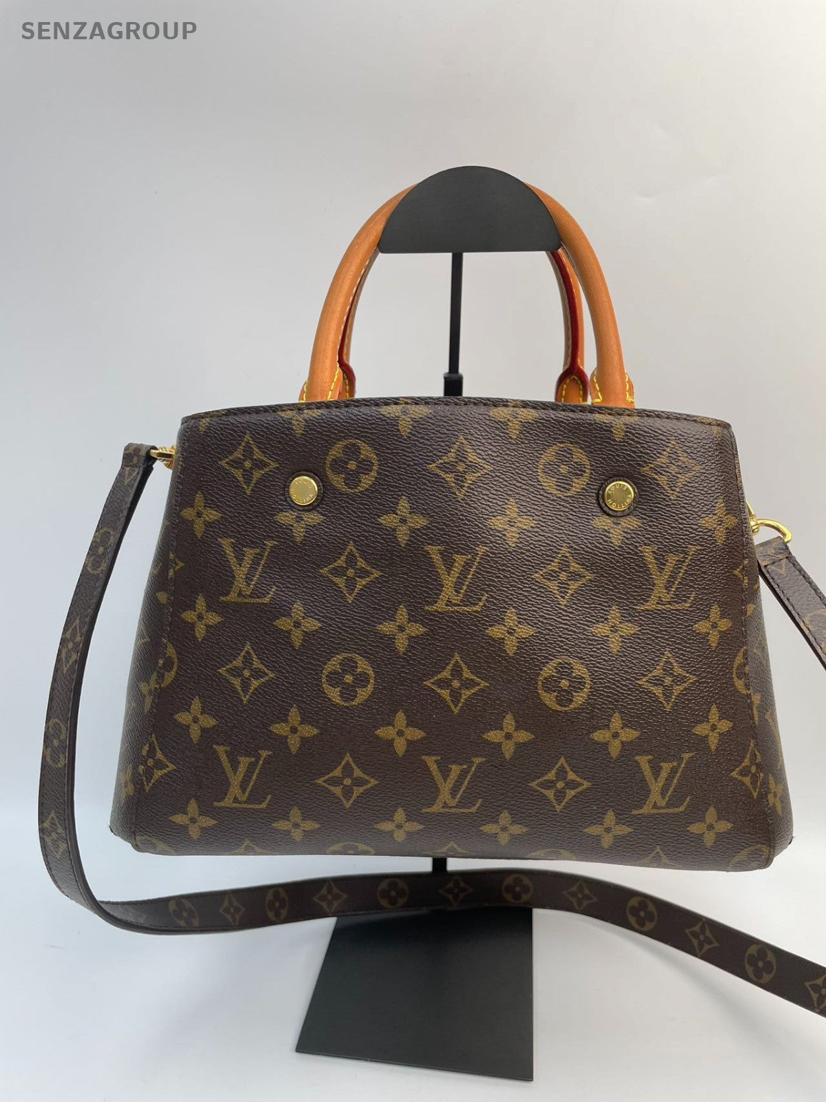 #1 - SJ0001 Louis Vuitton Montaigne Top Handle Bag MM Brown Canvas MG10387
