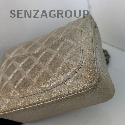 Chanel Mini Square Flap Bag Quilted Chain Shoulder Crossbody Silver Gray