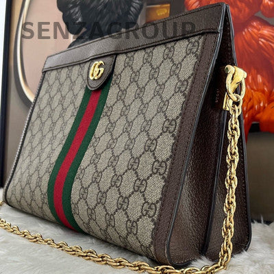 Gucci Ophidia Large Vintage GG Logo Chain Shoulder Crossbody Bag Brown Gold