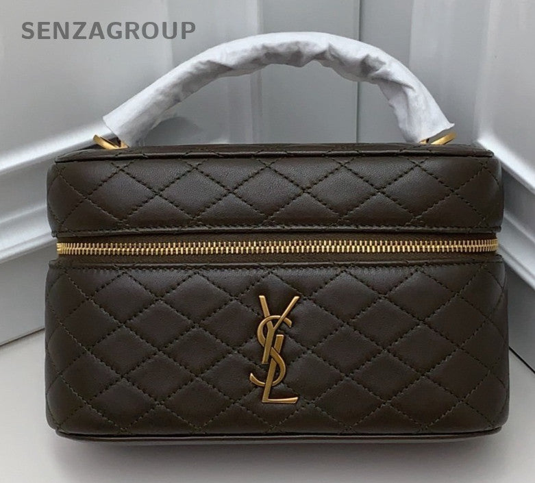 Saint Laurent Gaby Mini Lambskin Top Handle Bag Crossbody Green Gold Women