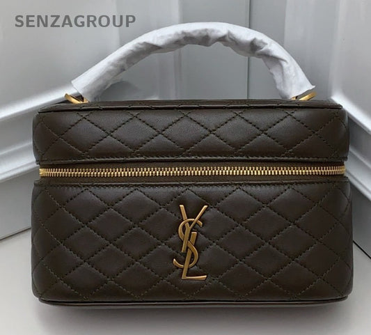 Saint Laurent Gaby Mini Lambskin Top Handle Bag Crossbody Green Gold Women