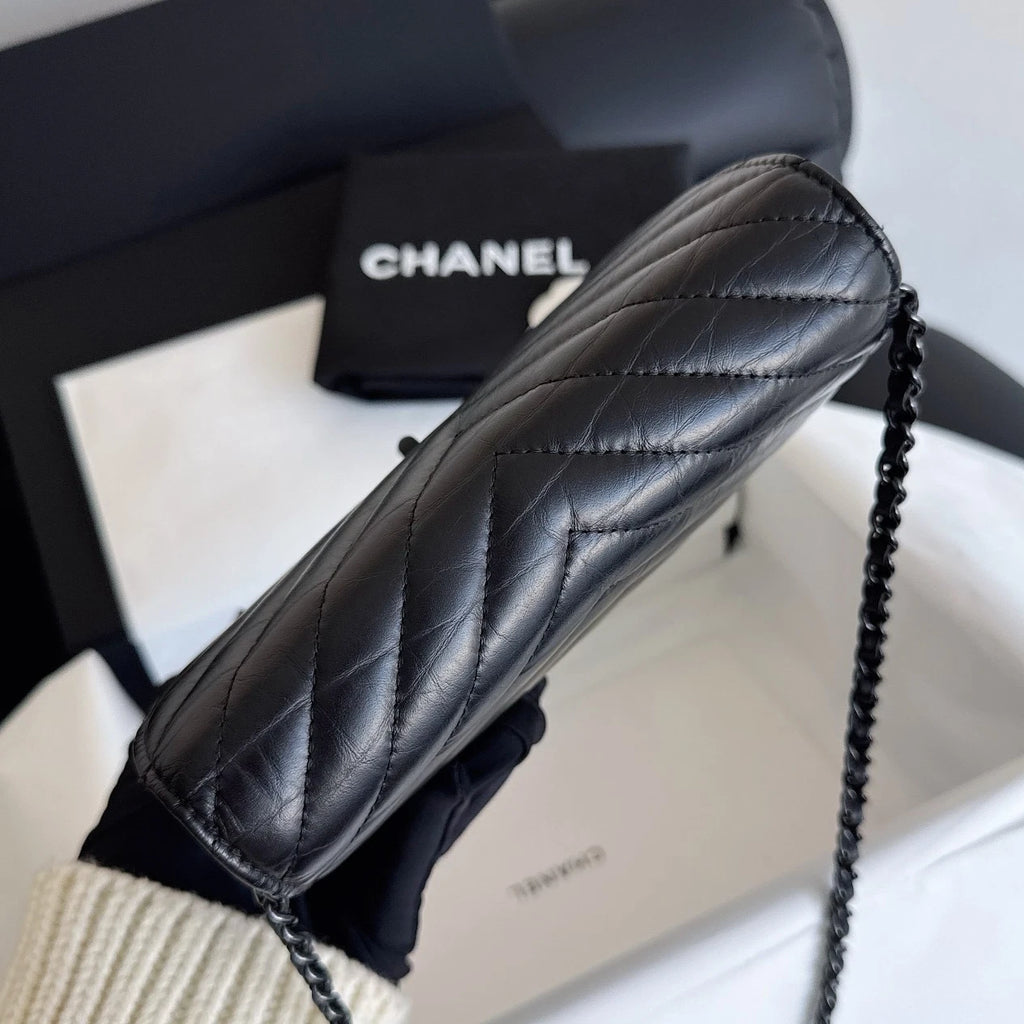 Chanel 2.55 WOC Calfskin Chain Shoulder Crossbody So Black Women Classic
