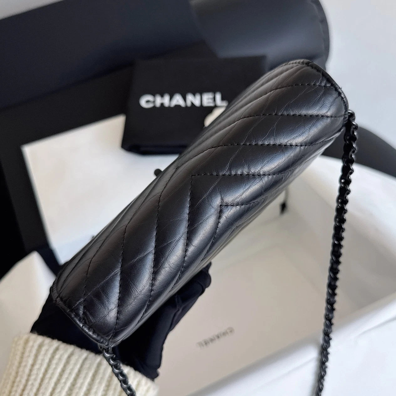 Chanel 2.55 WOC Calfskin Chain Shoulder Crossbody So Black Women Classic