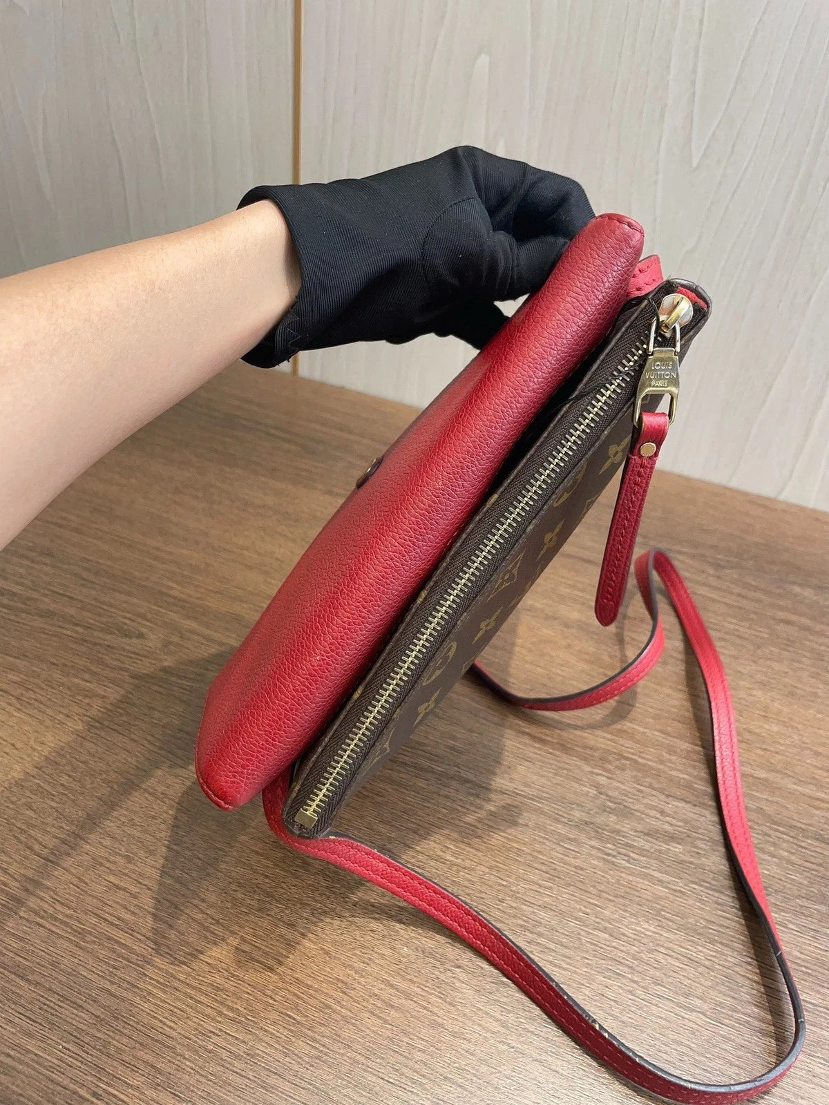 Louis Vuitton Monogram Canvas 2Ways Shoulder Crossbody Bag Brown Red Women