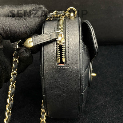Chanel 22S Heart-Shaped Quilted Crossbody Bag Black Gold Hardware