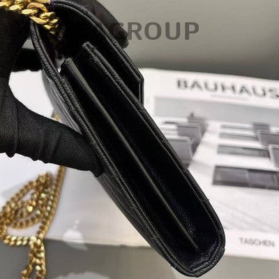Saint Laurent YSL Caviar V-Pattern Leather Shoulder Crossbody Bag Black Gold