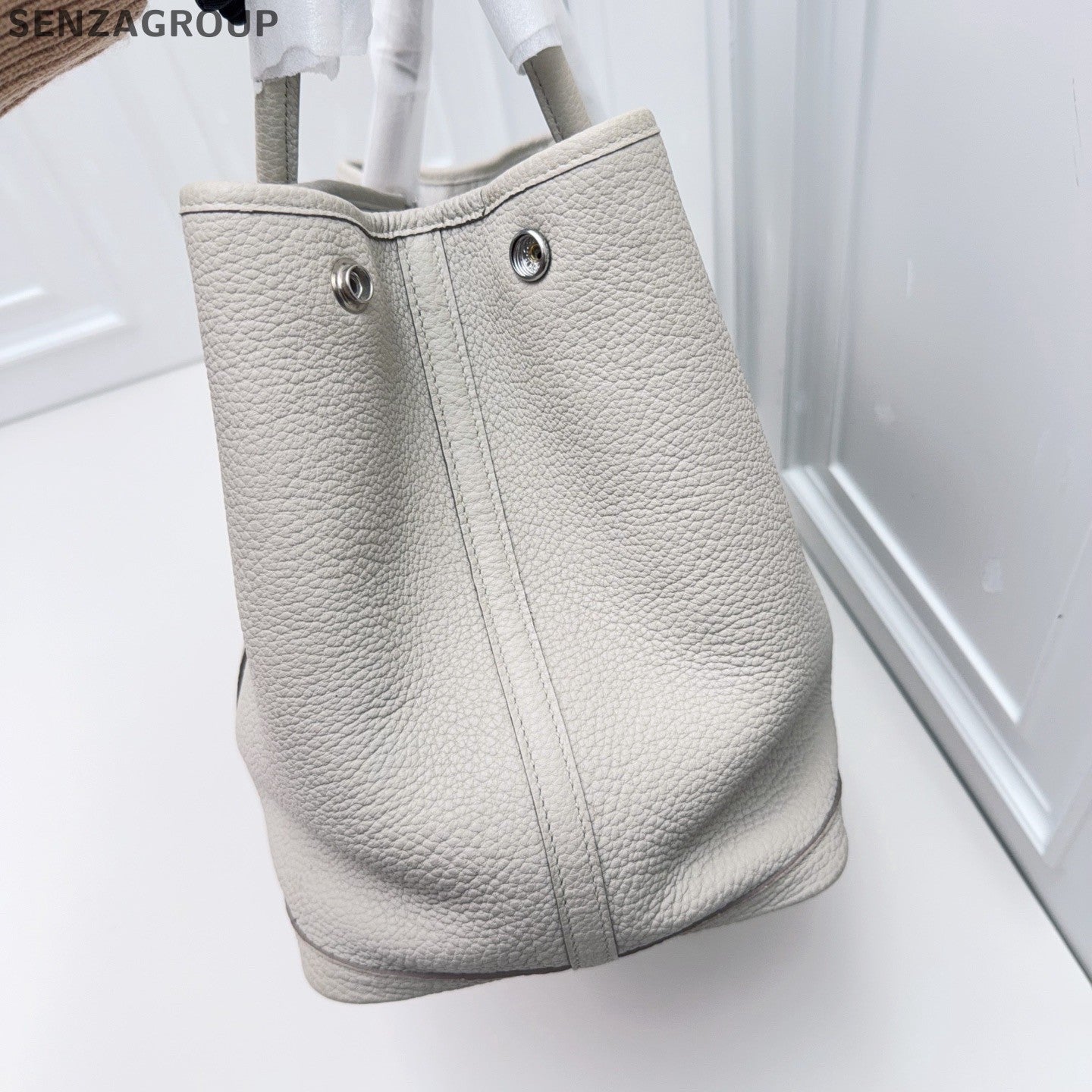 Hermes Garden Party Top Handle Bag White Silver Used Women Classic