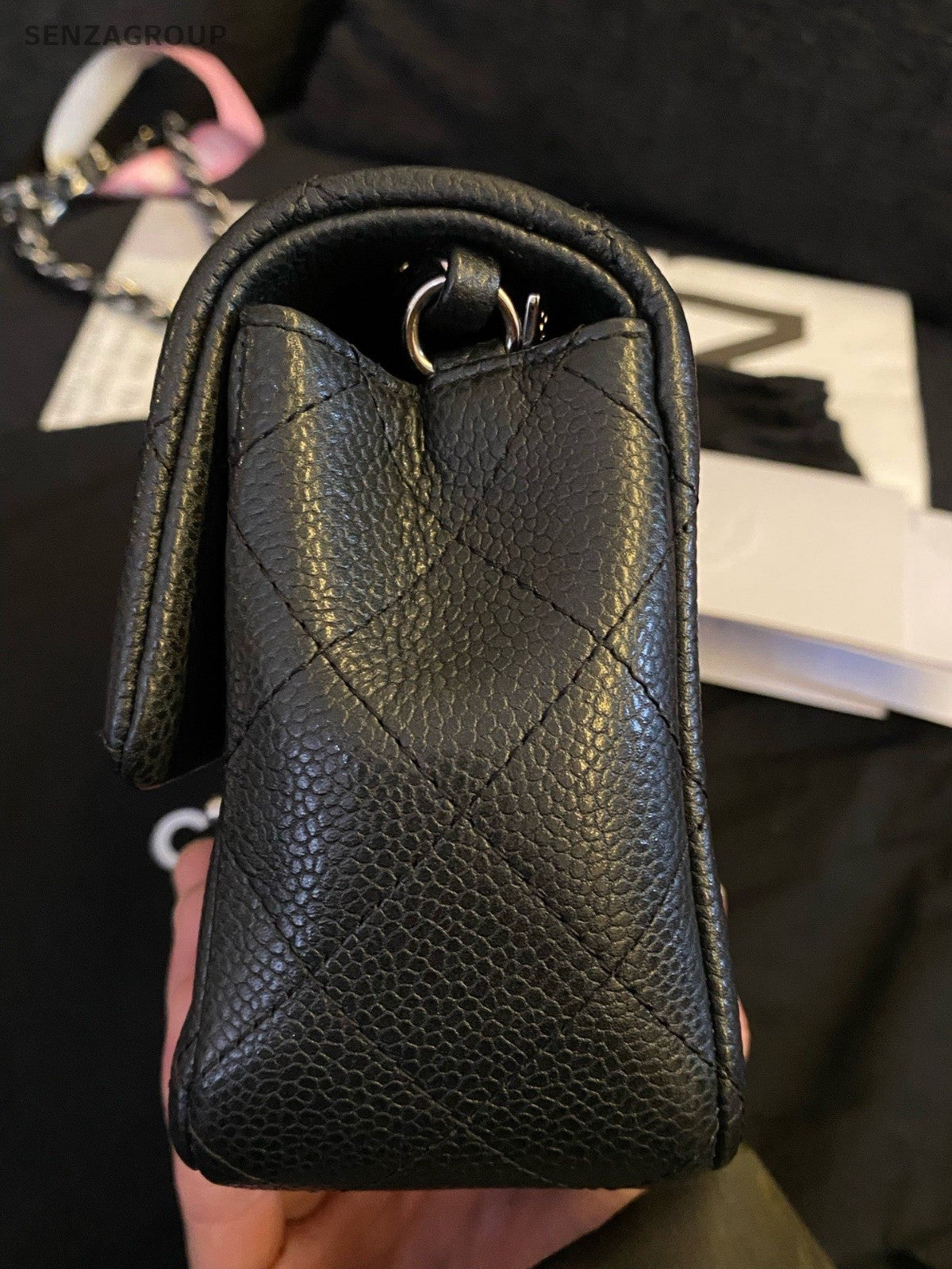 Chanel Classic Flap Mini Chain Shoulder Bag Black Silver Diamond Women Fashion