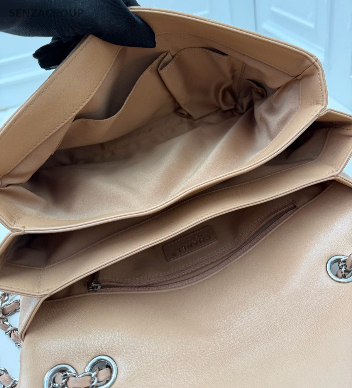 Chanel Classic Flap Lambskin Chain Shoulder Bag Peach Pink Silver Women Fashion