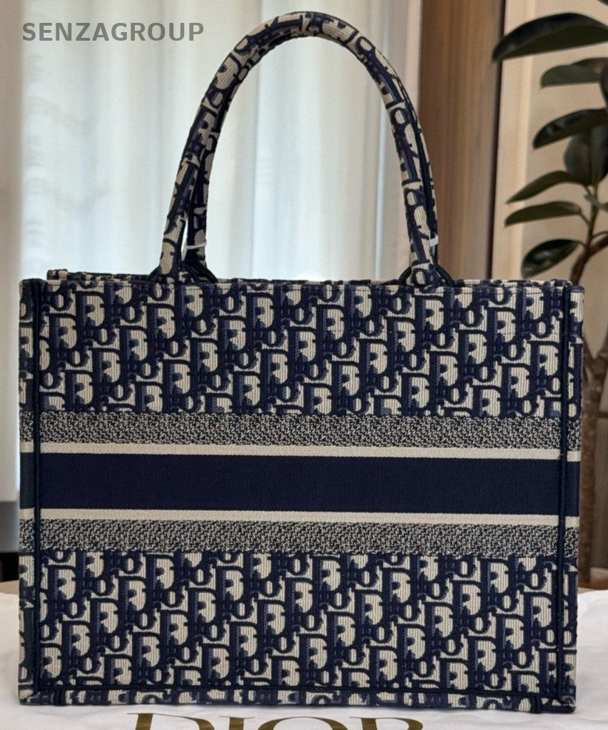 Christian Dior MM Monogram Tote Top Handle Bag Blue Women
