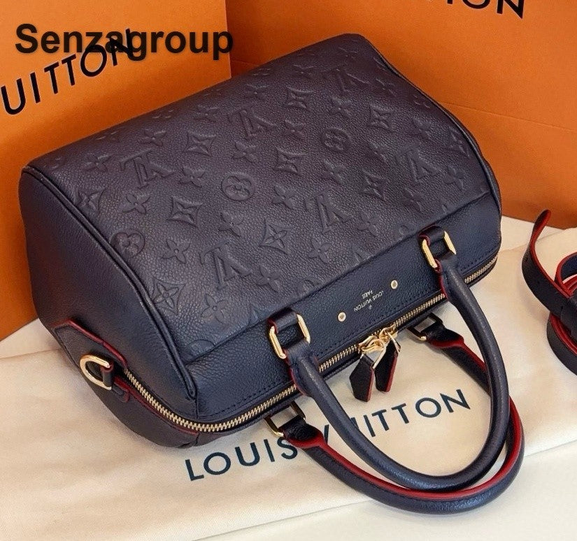 Louis Vuitton Speedy25 Monogram Top Handle Crossbody Blue Gold Women Classic