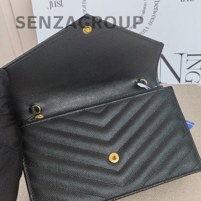 Saint Laurent YSL WOC Chain Envelope Bag Black Gold Women's Fashion