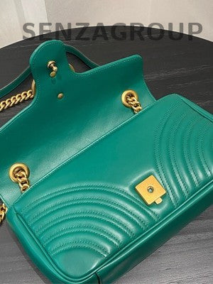 Gucci Marmont Medium Green Gold GG Chain Shoulder Bag for Women