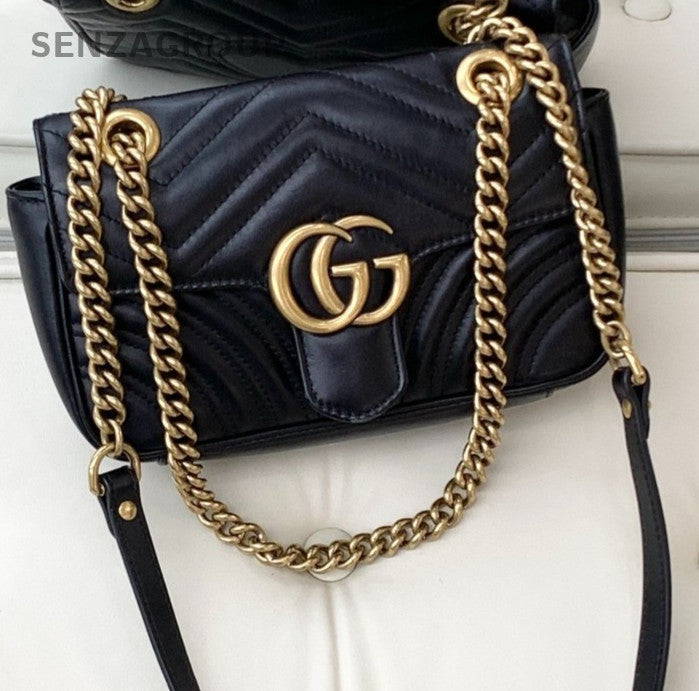 GUCCI GG Marmont 22 Chain Shoulder bag Crossbody Women Black Gold Classic