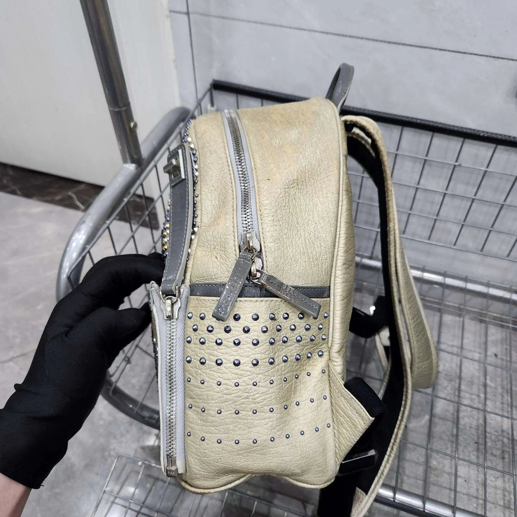 MCM Shiny Silver Studded Small Backpack For Women