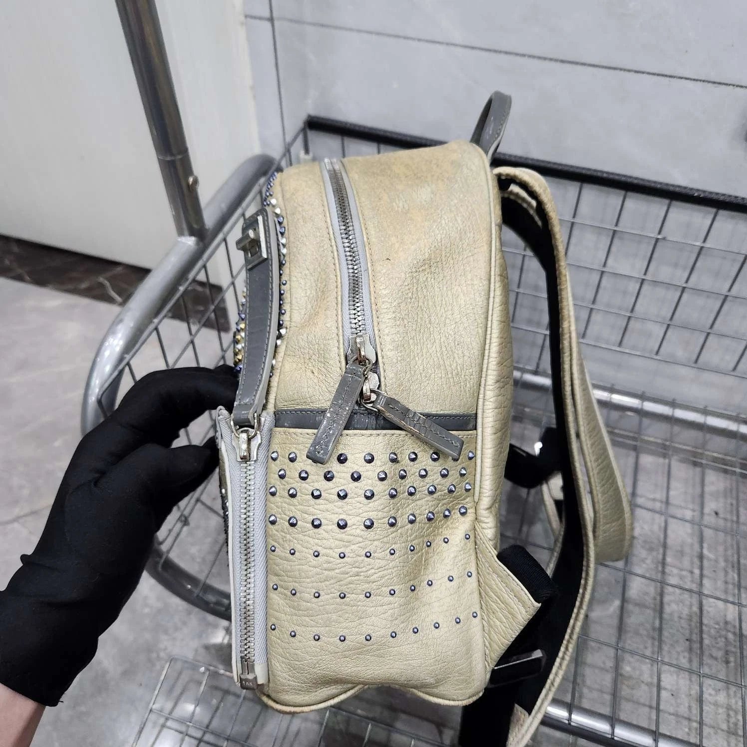 MCM Shiny Silver Studded Small Backpack For Women