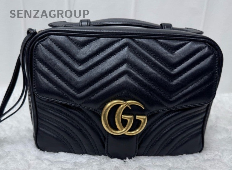 Gucci Marmont 2Way Shoulder Bag Crossbody Black Gold Women Classic Fashion