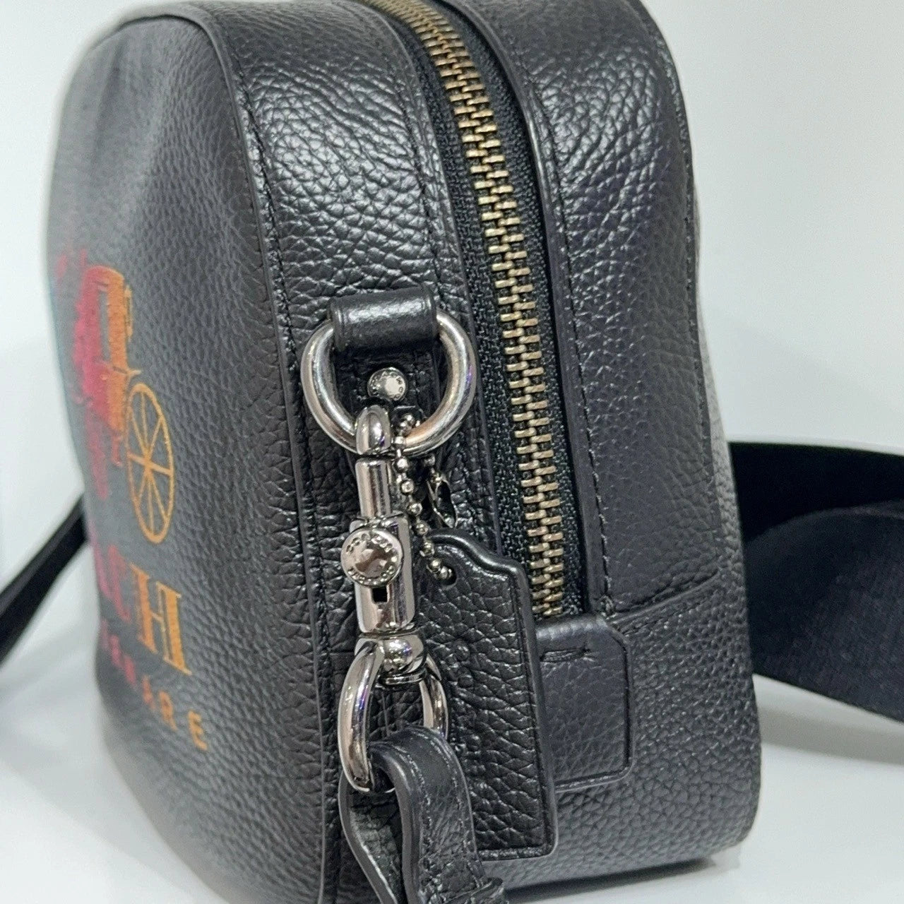 COACH Dinosaur Carriage Print Leather Camera Crossbody Shoulder Bag Women