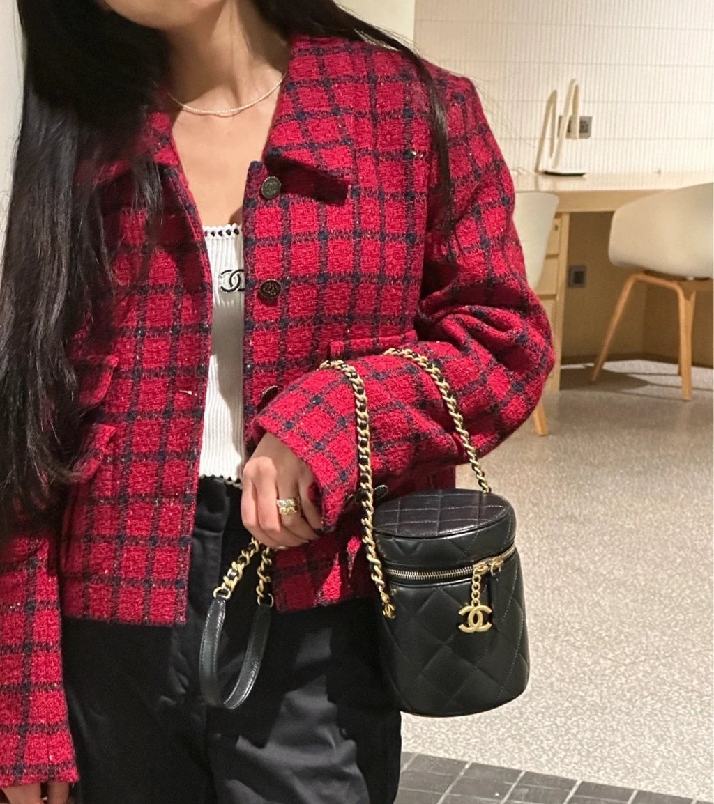 Chanel Vanity Case Chain Cylinder Bag Shoulder Bag Crossbody Black Gold Women
