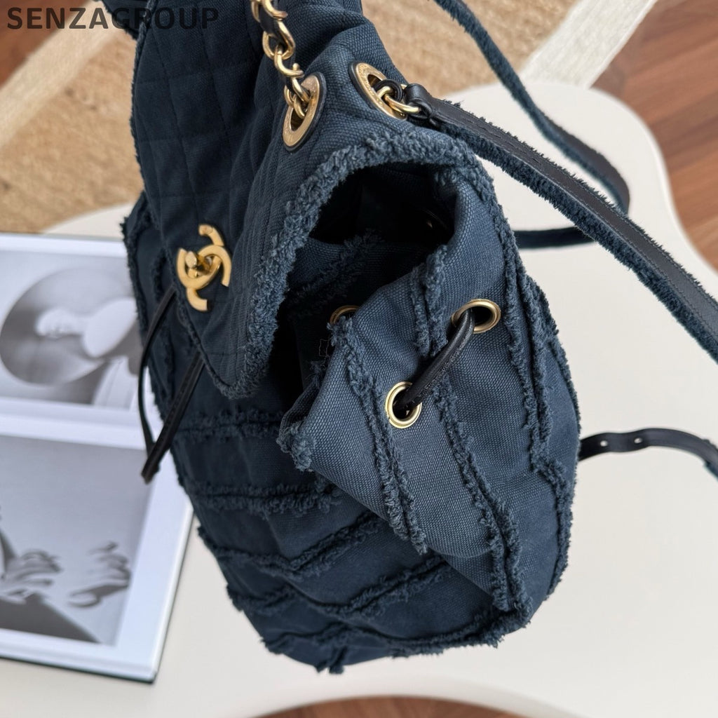 Chanel Cuba Diamond Blue Denim Backpack Women Classic