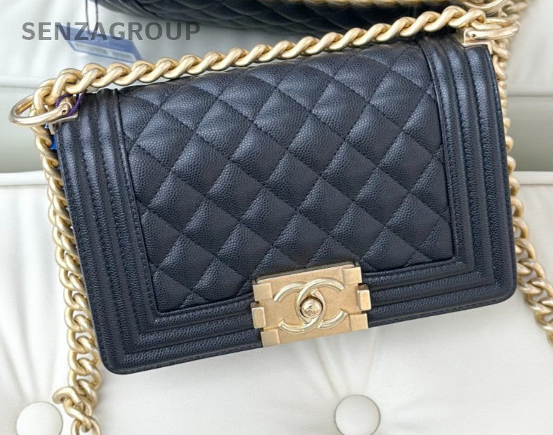 Chanel Leboy PM Chain Shoulder Bag Crossbody Black Gold Women Classic Designer