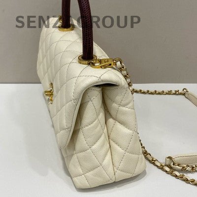 Chanel Coco Handle Small White Gold Calfskin Quilted Chain Bag