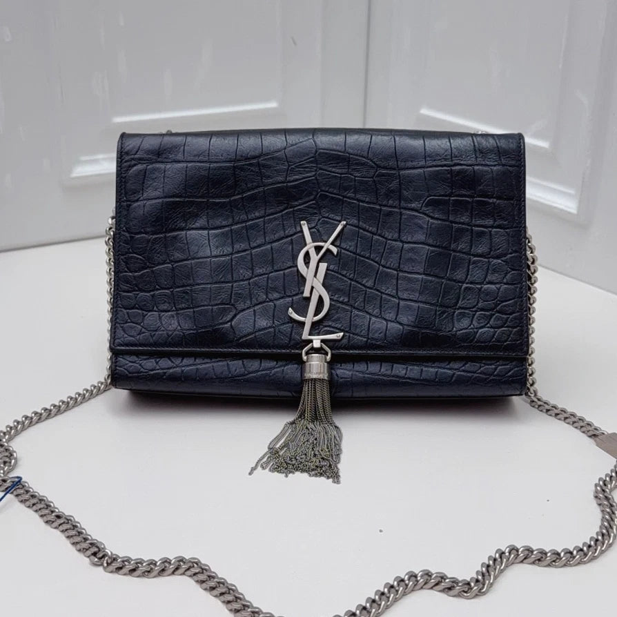 Saint Laurent Kate MM Tassel Calfskin Chain Shoulder Bag Black Women