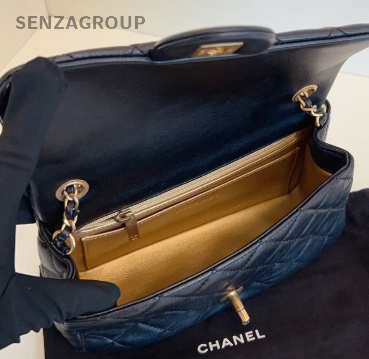 Chanel Classic Flap Mini Chain Shoulder Bag Crossbody Black Gold Women Diamond