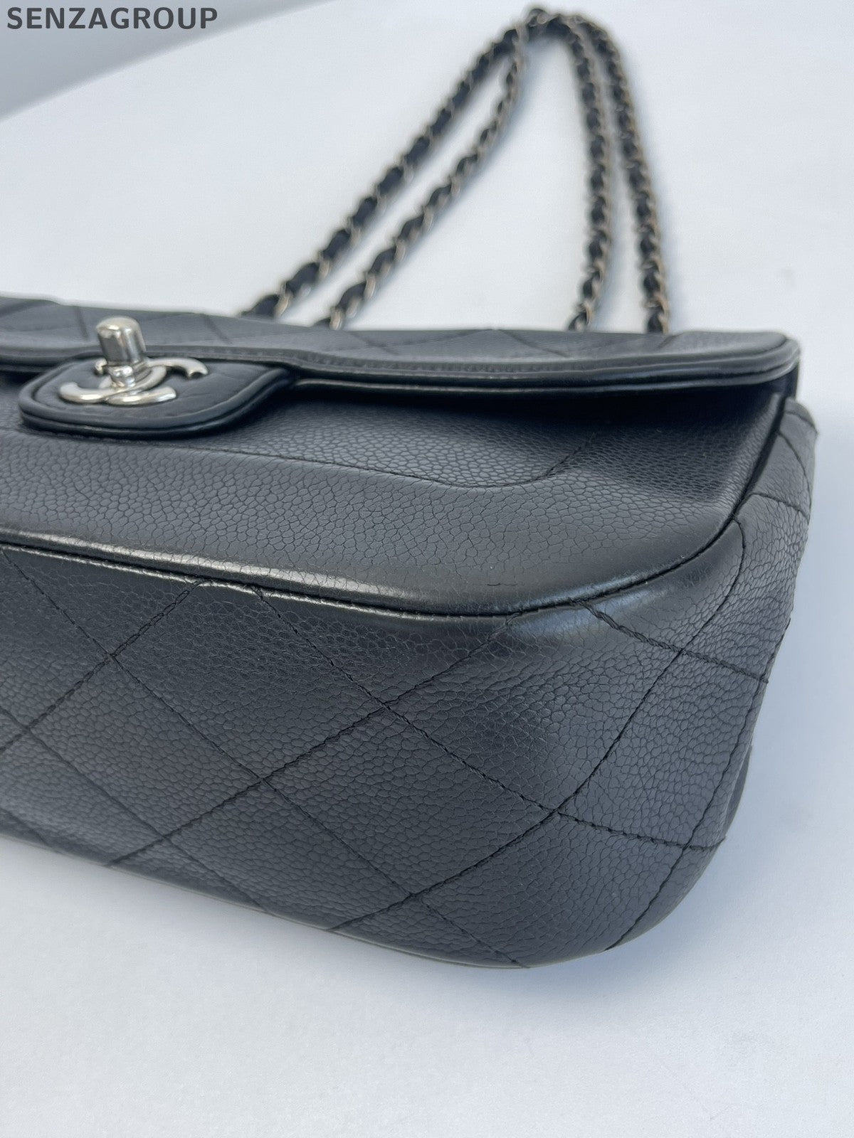 Chanel Calfskin Chain Shoulder Bag Crossbody Black Silver Women Classic