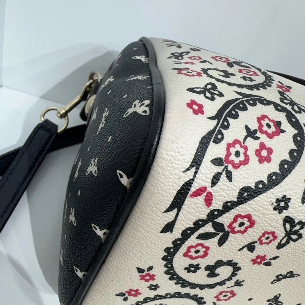 Coach Floral Print Boston Handbag Shoulder Crossbody Bag For Women