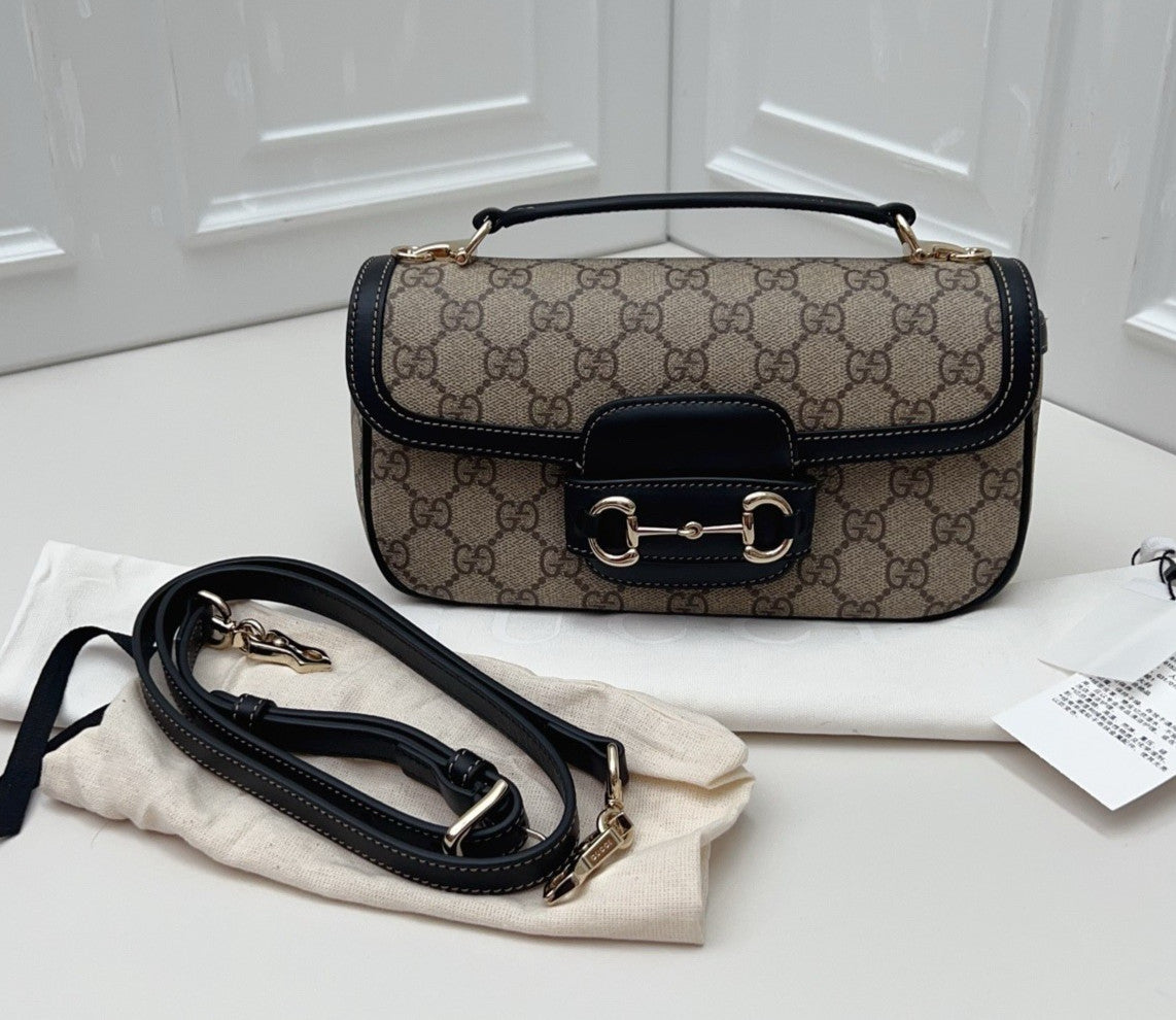 Gucci Horsebit1955 Ophidia Shoulder Bag Crossbody Beige Black Gold Unisex Adults