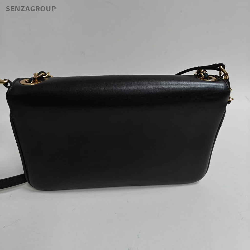 Chanel Timeless Chain Shoulder Bag Black Gold Diamond Women Classic Designer