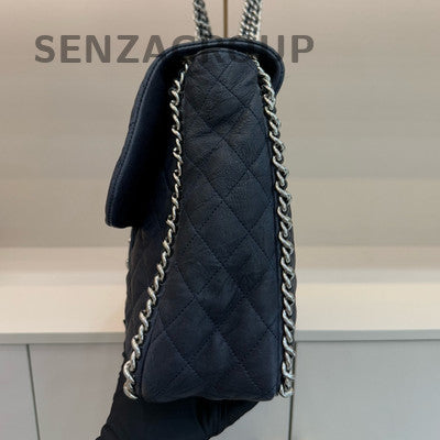 Chanel Classic Quilted Blue Silver Chain Shoulder Crossbody Bag