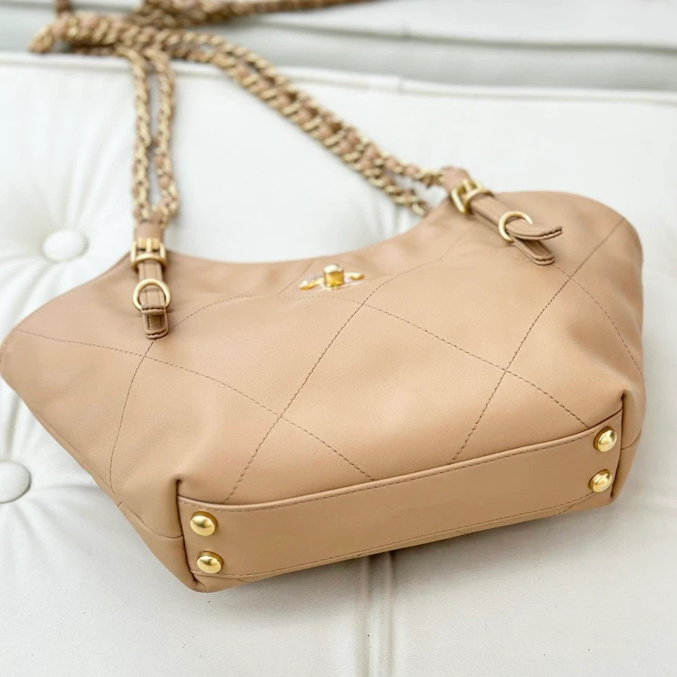 Chanel Tote Mini Calfskin Chain Shoulder Bag Beige Gold Hardware Women S