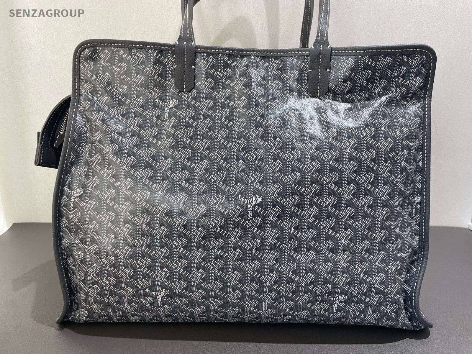 Goyard Hardy Tote PM Canvas Calfskin Shoulder Bag Gray Silver Unisex Adults