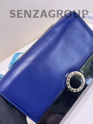 Bvlgari Blue Gold Accordion Chain Shoulder Bag Medium Size Women Fashion