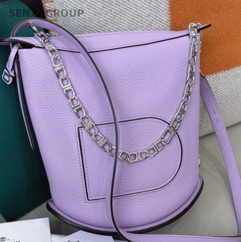 Delvaux Pin Twist Bucket Shoulder Bag Crossbody Purple Silver Women Classic