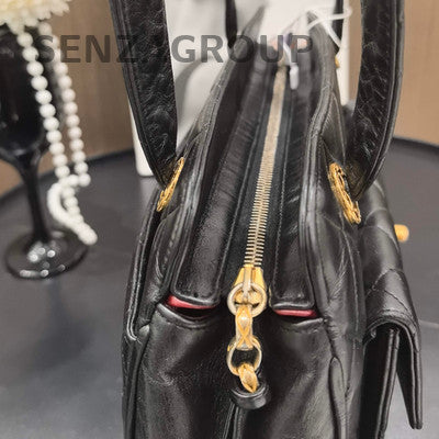 Vintage Chanel Black Gold Lambskin Quilted Shoulder Bag Classic Women